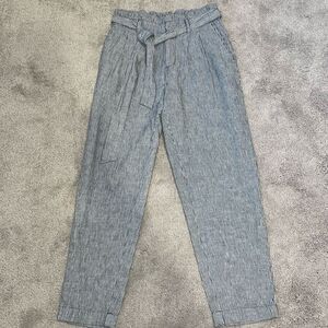 LOFT Gray Ankle Cropped Pants with Tie Waist